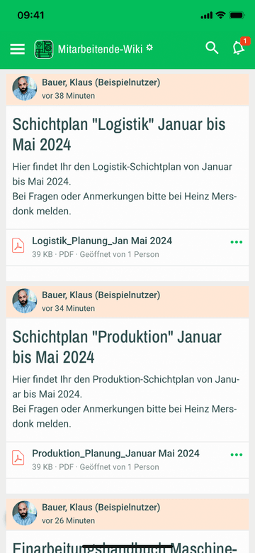 Quiply Mitarbeiter-App Ansicht Wiki mit Arbeitssicherheit für das Wissen der Mitarbeiter