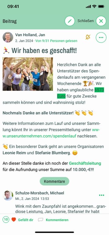 Ansicht der Quiply Mitarbeiter-App mit Beitrag Simplify: Machen Sie sich das Leben leichter