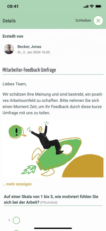 Screenshot einer Umfrage in der Quiply Mitarbeiter-App