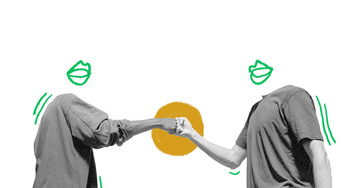 Die Bindung der Mitarbeiter werden durch eine App für Mitarbeiter gestaltet. Zwei Mitarbeitern, die einen Fauststoß machen