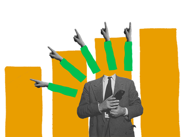 Die richtigen Werkzeuge für das Wissensmanagement. Person vor einem Grafik.