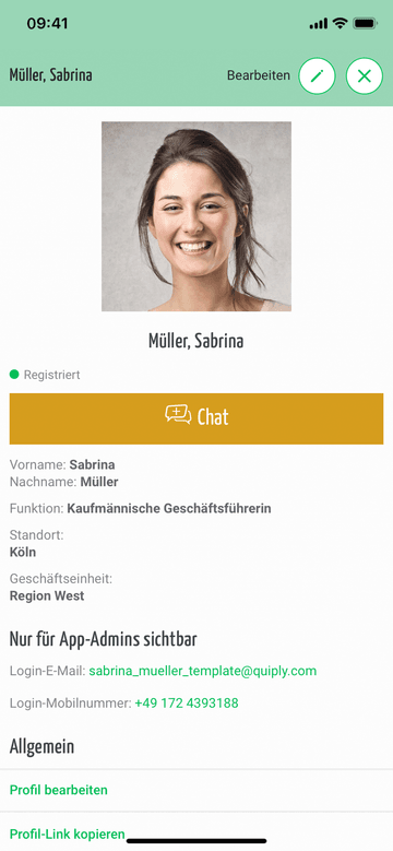 Quiply Mitarbeiter-App Ansicht Mitarbeiter- und Nutzerverzeichnis